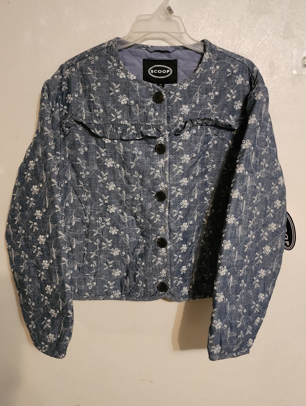 Scoop Women's Cotton Eyelet Jacket Puff Sleeves Size M NWT